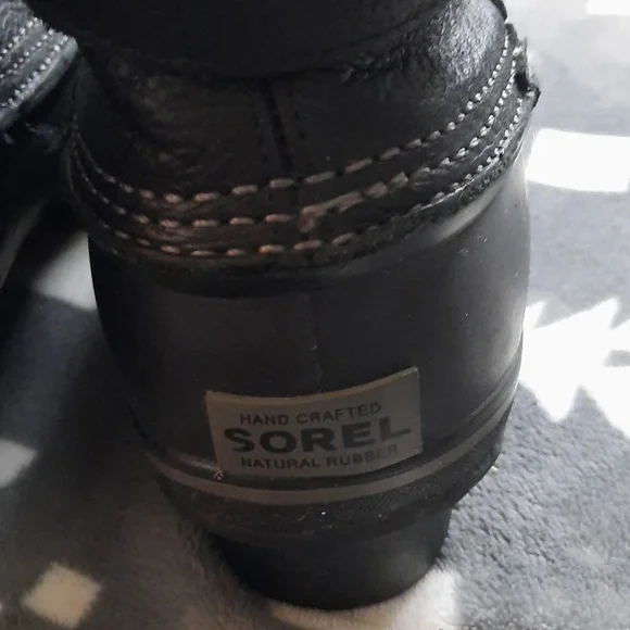 Sorel Black Leather Ankle Rubber Sherpa Lined Boots NL2135-010 Size 9 - Picture 12 of 16